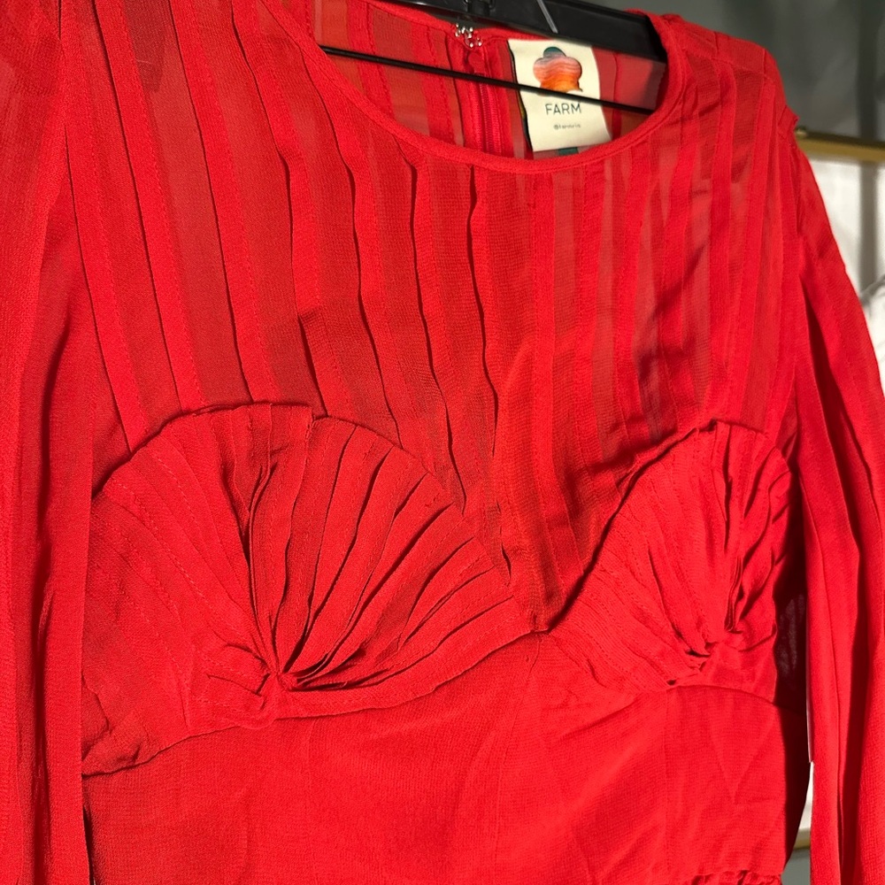 FARM Rio Red Sheer Ruffle Long-Sleeve Blouse - Picture 5 of 9